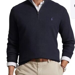 Polo Ralph Lauren Navy Pima Cotton 1/4 Zip- Sweater Business Classic, XXL, Preow